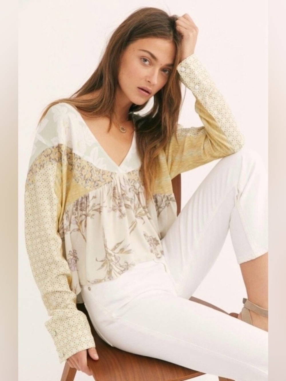 Free People Aloha State of Mind Blouse with Patchwork size medium
